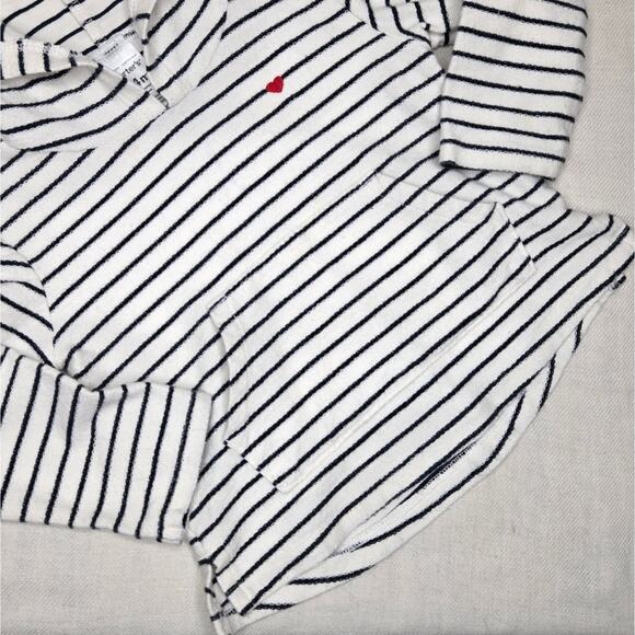 CARTERS White & Navy Striped Long Sleeve  Hoodie w/ Red Heart Detail Size 24mo - Picture 3 of 7